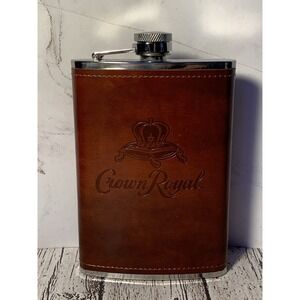 Crown Royal‎ Limited Edition Stainless Steel 8 oz Flask NEW Leather Gift